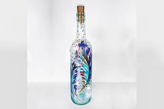 Paint Nite: Gold Feathers Wine Bottle with Fairy Lights